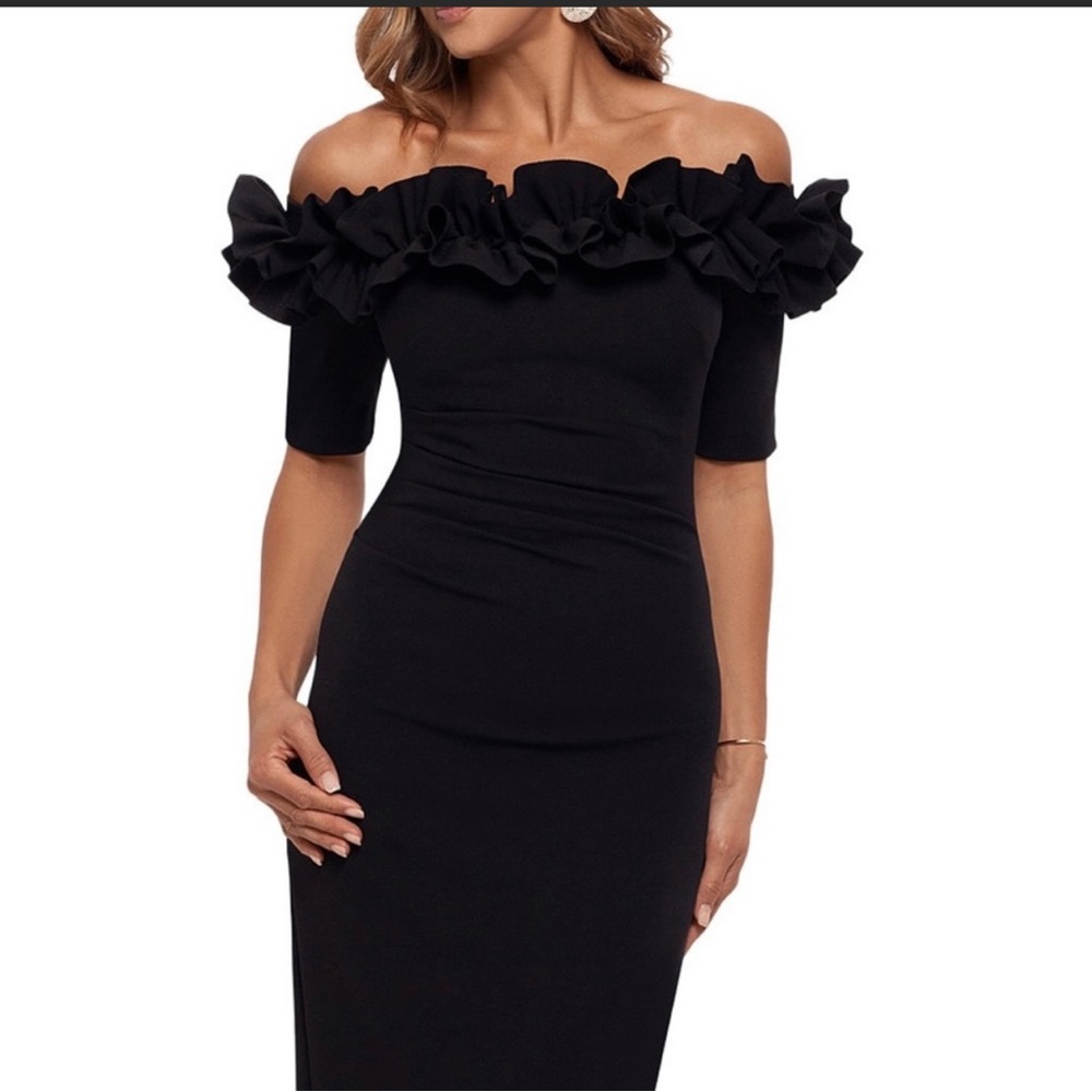 Ruffled of the shoulder gown
